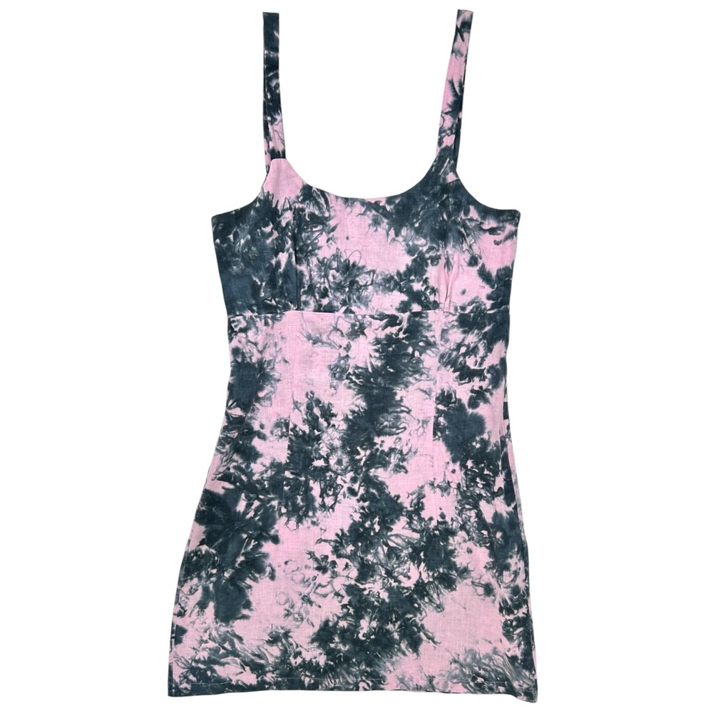 Emma Mulholland on Holiday Pink & Dark Green Black Tie Dye Linen Mini Dress sz S